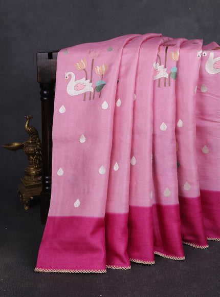 Light Pink -Magenta Pink Tussar Silk Saree