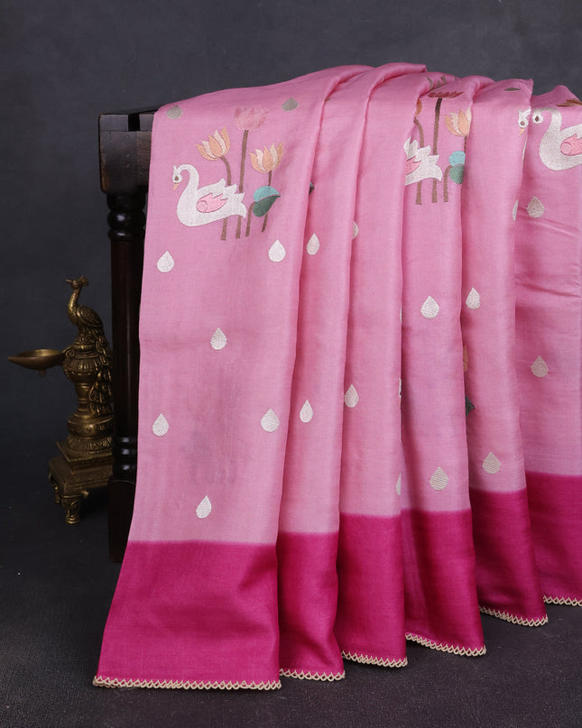 Light Pink -Magenta Pink Tussar Silk Saree