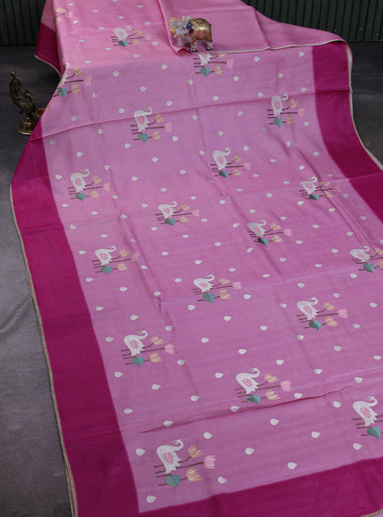 Light Pink -Magenta Pink Tussar Silk Saree