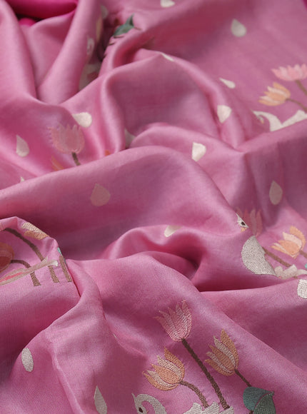 Light Pink -Magenta Pink Tussar Silk Saree