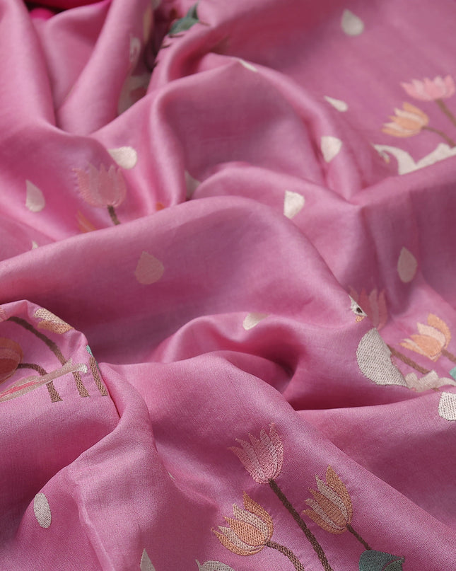 Light Pink -Magenta Pink Tussar Silk Saree