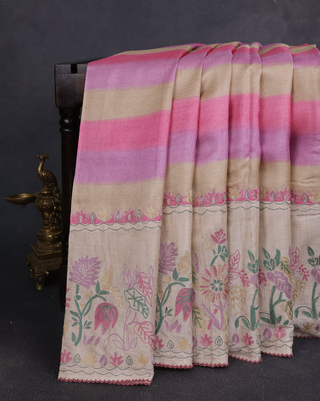 Multi Colour - Beige Tussar Embroidery Silk Saree