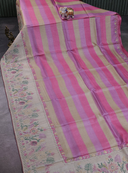 Multi Colour - Beige Tussar Embroidery Silk Saree