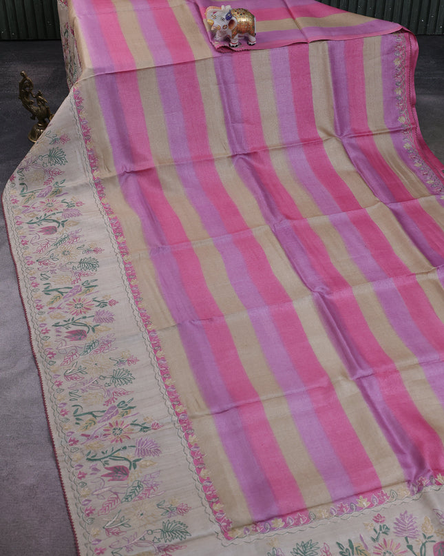 Multi Colour - Beige Tussar Embroidery Silk Saree