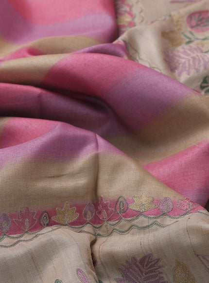 Multi Colour - Beige Tussar Embroidery Silk Saree