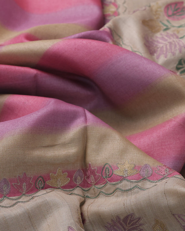Multi Colour - Beige Tussar Embroidery Silk Saree