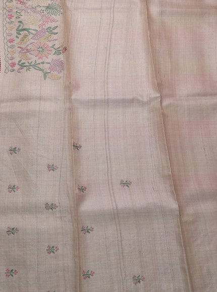 Multi Colour - Beige Tussar Embroidery Silk Saree