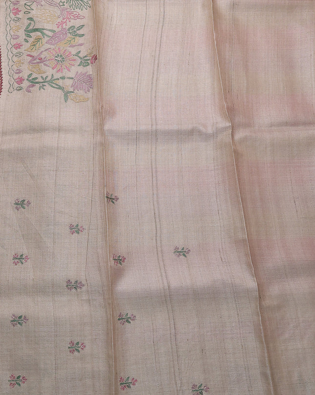 Multi Colour - Beige Tussar Embroidery Silk Saree