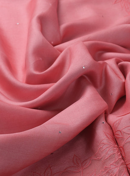 Peach Tussar Embroidery Silk Saree
