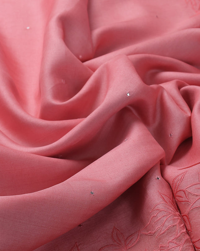 Peach Tussar Embroidery Silk Saree