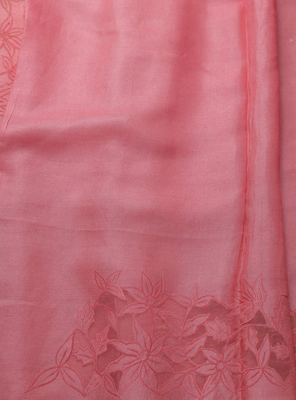 Peach Tussar Embroidery Silk Saree