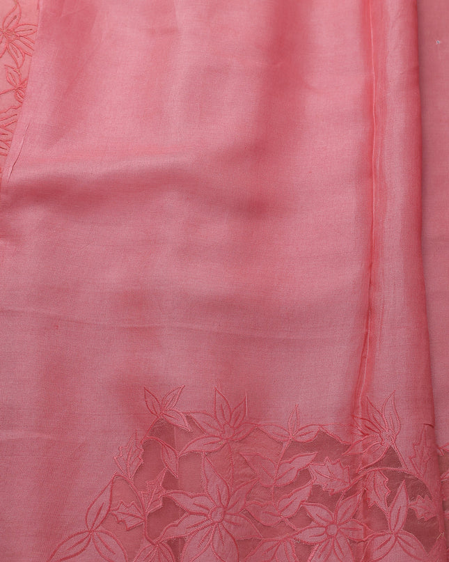 Peach Tussar Embroidery Silk Saree