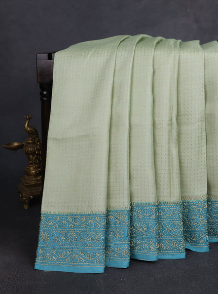 Pista Green -Teal Blue Tussar Embroidery Silk Saree