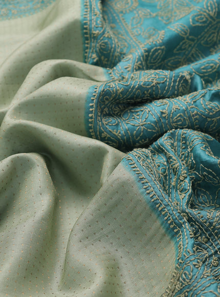 Pista Green -Teal Blue Tussar Embroidery Silk Saree