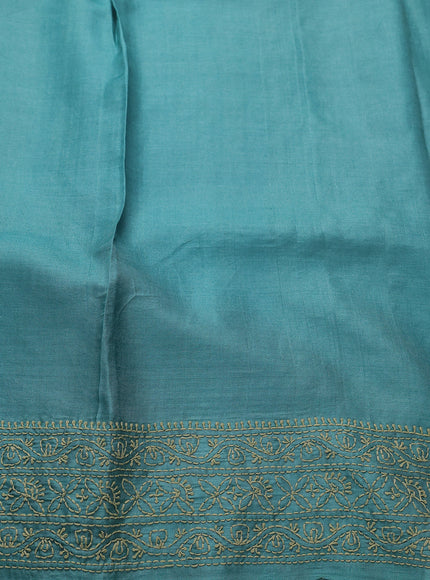 Pista Green -Teal Blue Tussar Embroidery Silk Saree