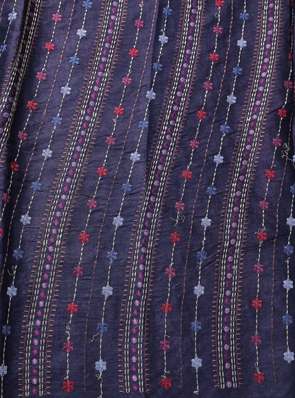 Navy Blue Tussar Embroidery Silk Saree
