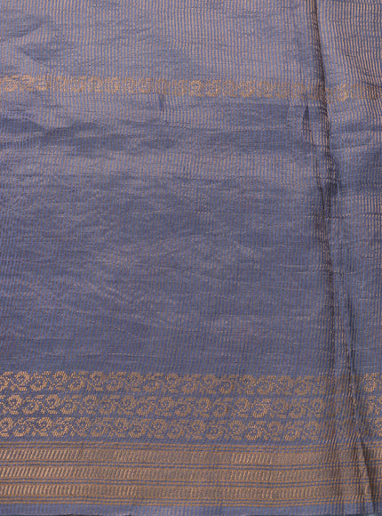 Pastel Grey -Denim Blue Tussar Embroidery Silk Saree
