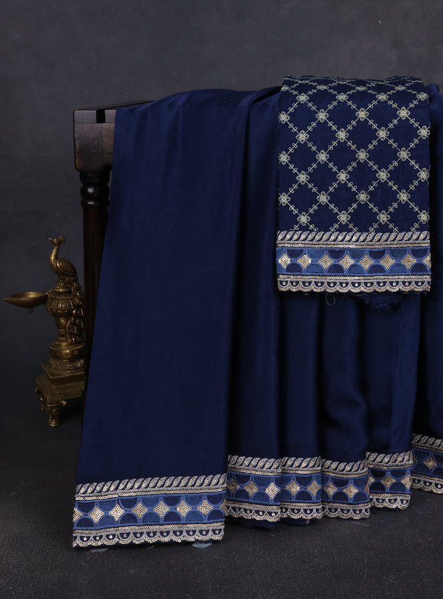Navy Blue Satin Crepe Embroidery Sequin Silk Saree