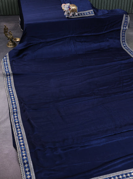 Navy Blue Satin Crepe Embroidery Sequin Silk Saree