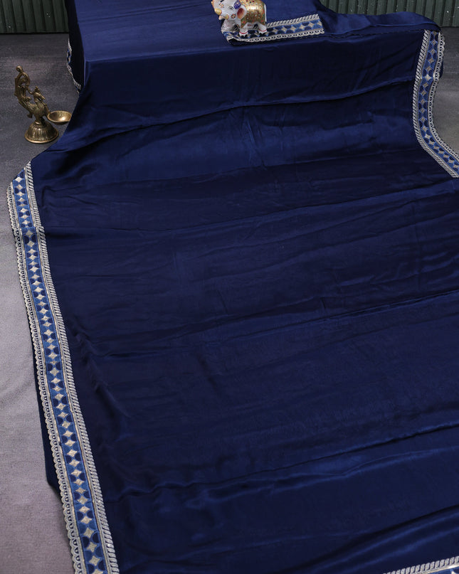 Navy Blue Satin Crepe Embroidery Sequin Silk Saree