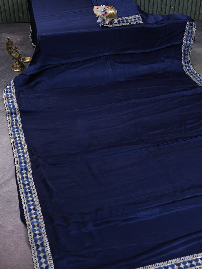 Navy Blue Satin Crepe Embroidery Sequin Silk Saree