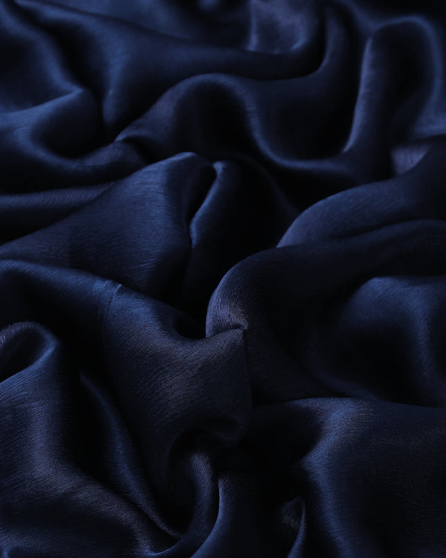 Navy Blue Satin Crepe Embroidery Sequin Silk Saree