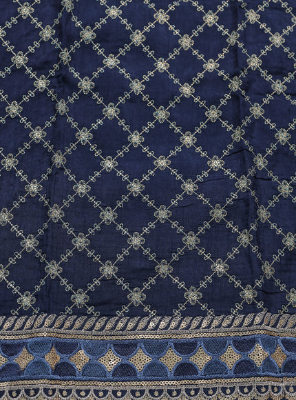 Navy Blue Satin Crepe Embroidery Sequin Silk Saree