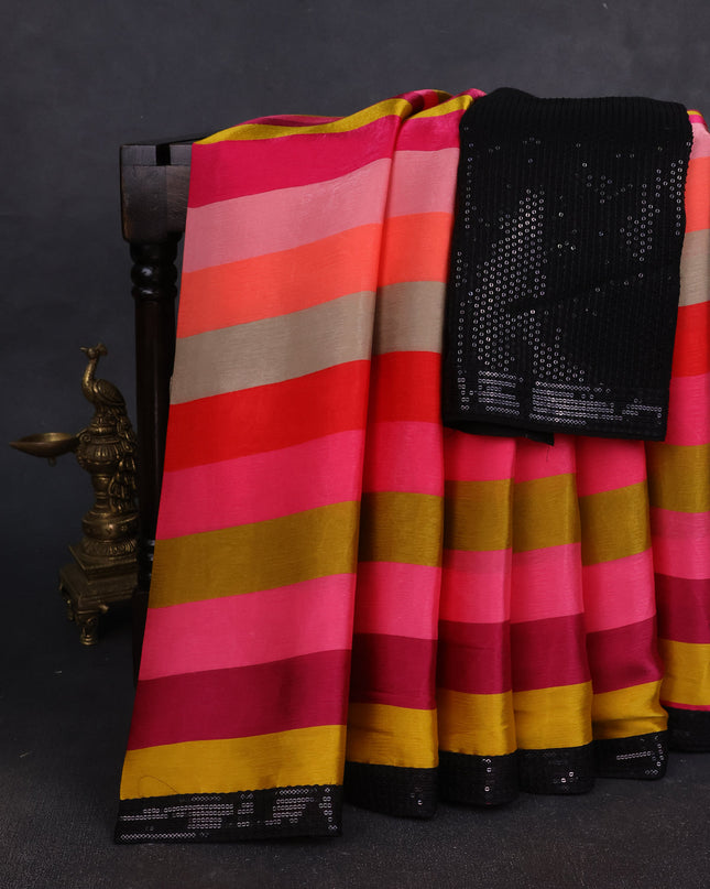 Multi Colour -Black Crepe Embroidery Sequin Silk Saree