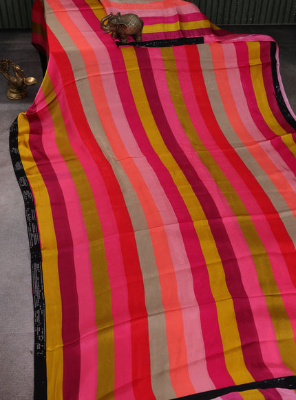 Multi Colour -Black Crepe Embroidery Sequin Silk Saree