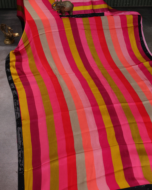 Multi Colour -Black Crepe Embroidery Sequin Silk Saree