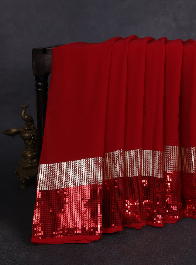 Red Georgette Embroidery Silk Saree