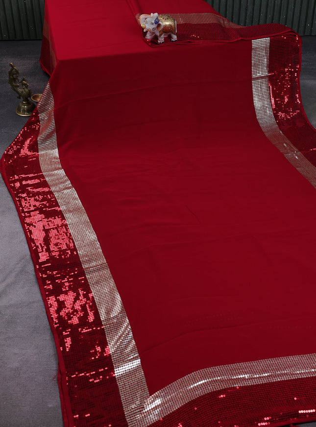 Red Georgette Embroidery Silk Saree