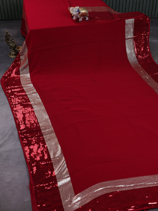 Red Georgette Embroidery Silk Saree