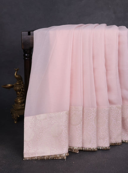 Mild Peach Georgette Embroidery Silk Saree