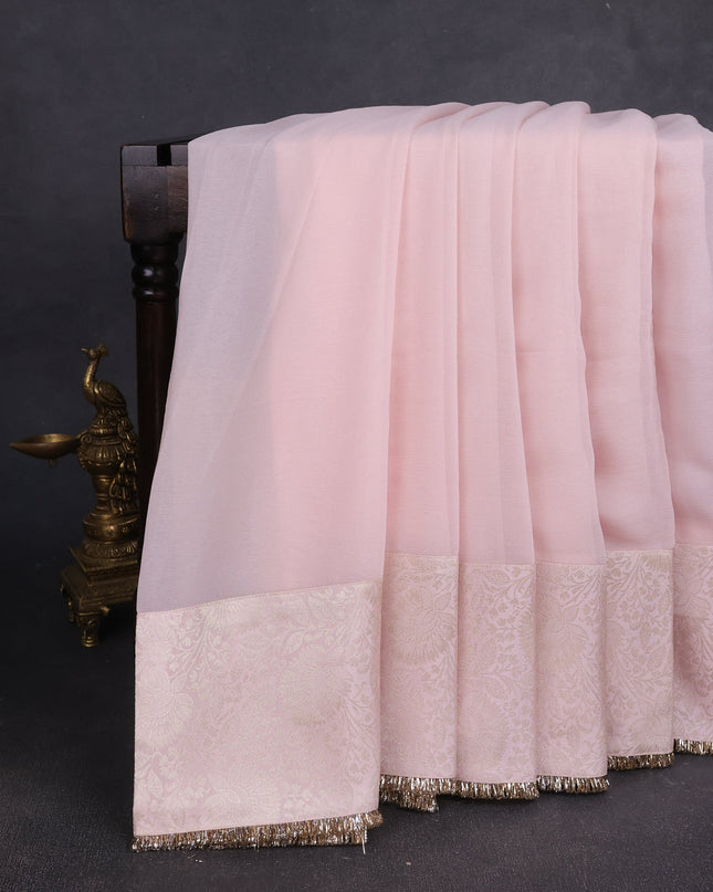 Mild Peach Georgette Embroidery Silk Saree