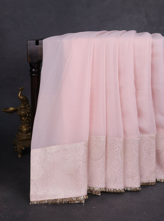Mild Peach Georgette Embroidery Silk Saree
