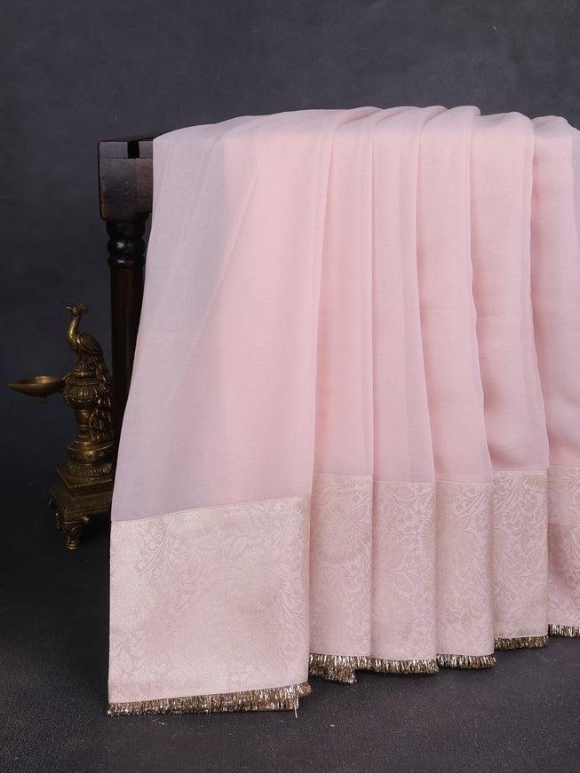 Mild Peach Georgette Embroidery Silk Saree
