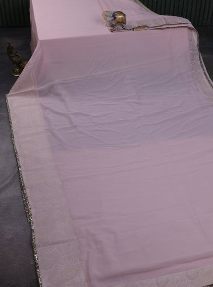 Mild Peach Georgette Embroidery Silk Saree