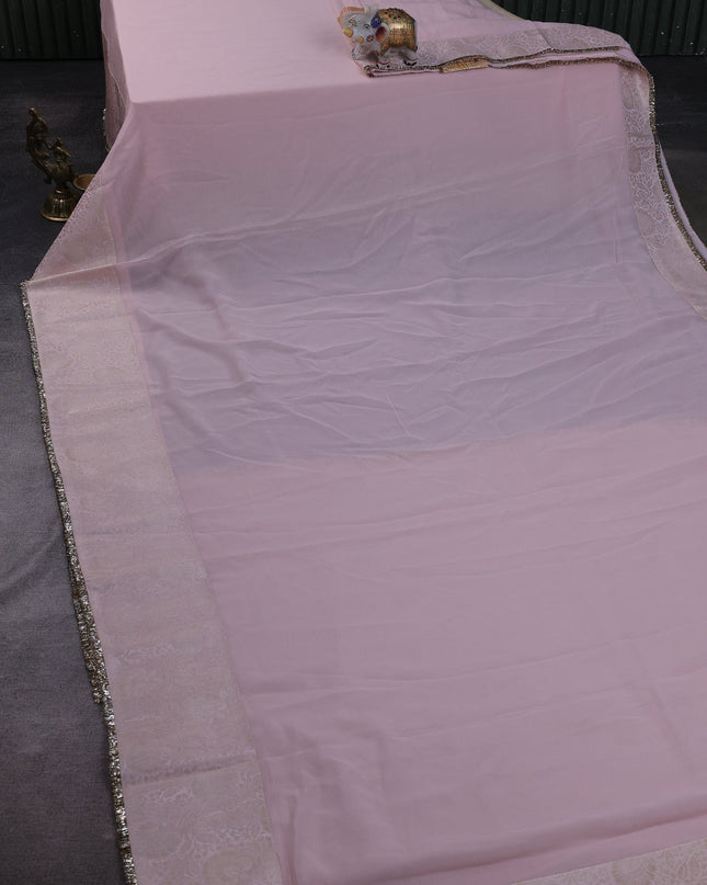 Mild Peach Georgette Embroidery Silk Saree