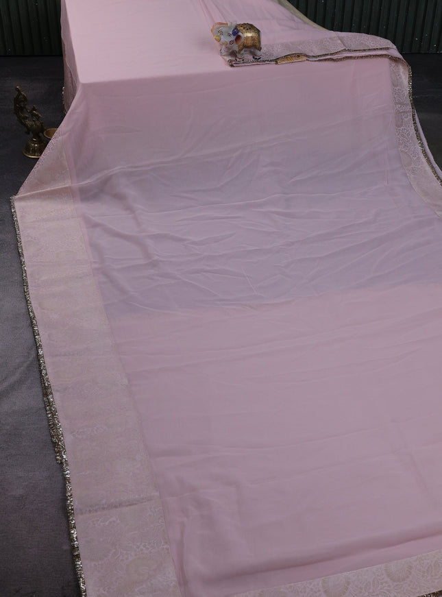Mild Peach Georgette Embroidery Silk Saree