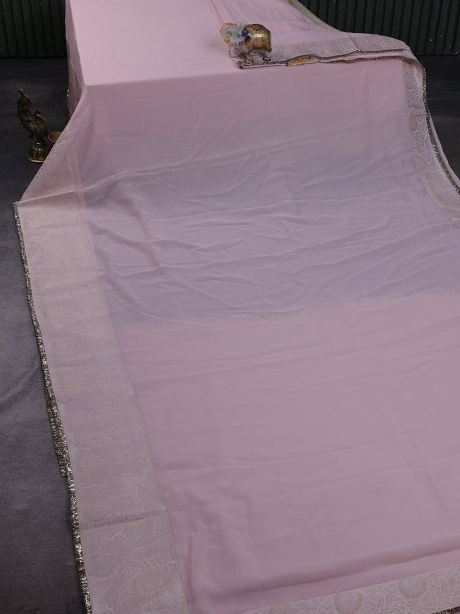 Mild Peach Georgette Embroidery Silk Saree
