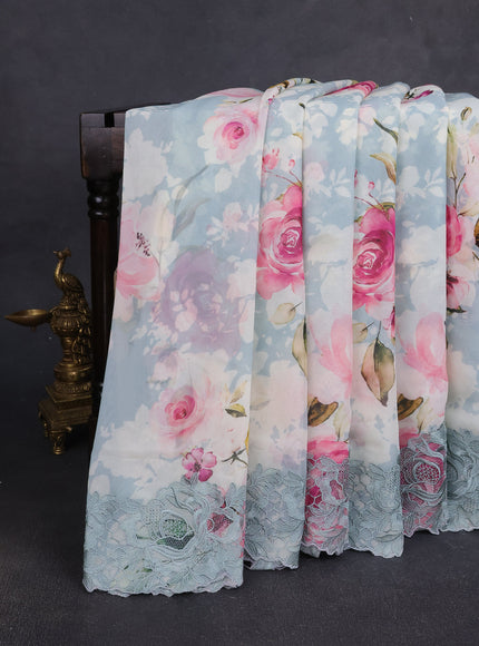 Pastel Blue Embroidery Silk Saree