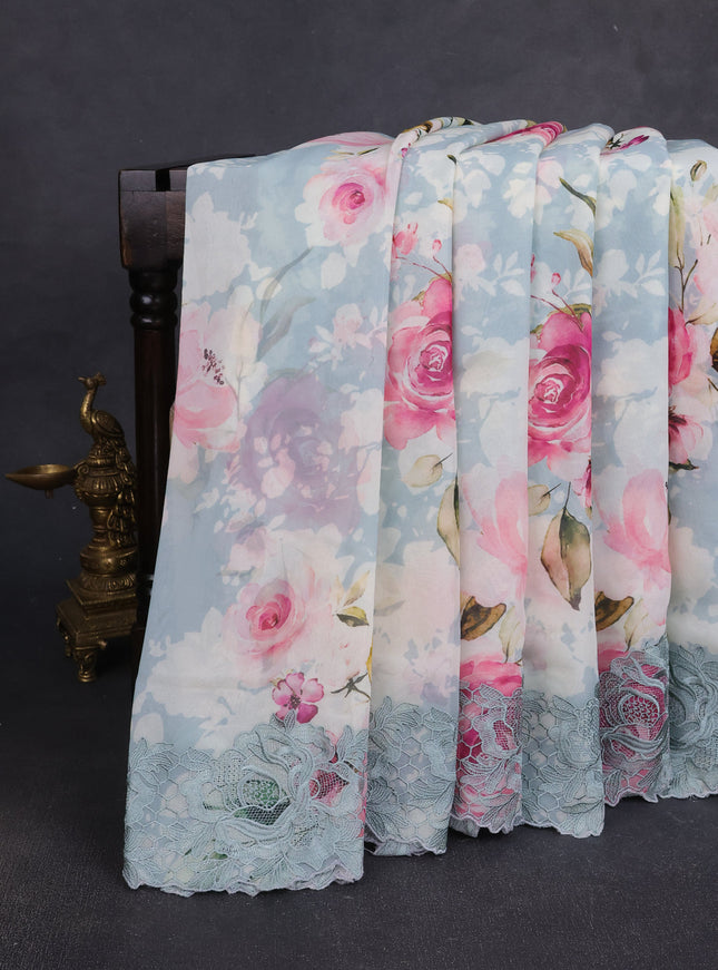 Pastel Blue Embroidery Silk Saree