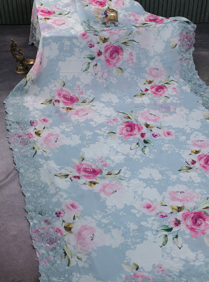 Pastel Blue Embroidery Silk Saree