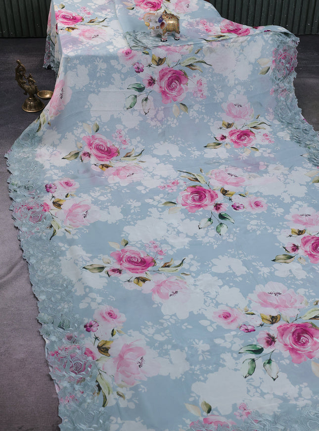 Pastel Blue Embroidery Silk Saree