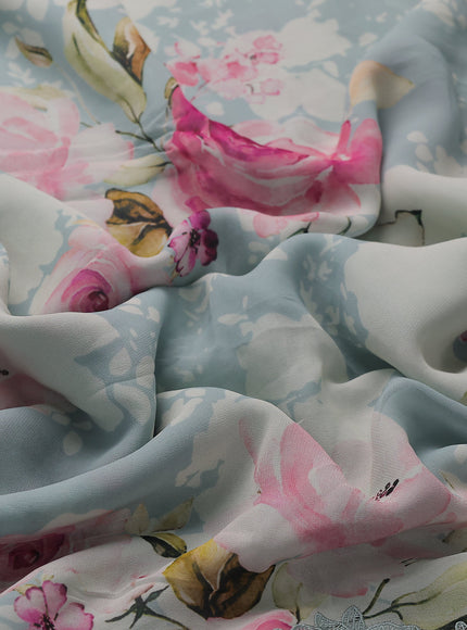 Pastel Blue Embroidery Silk Saree