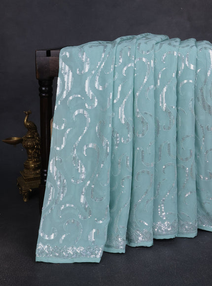 Sky Blue Georgette Embroidery Silk Saree