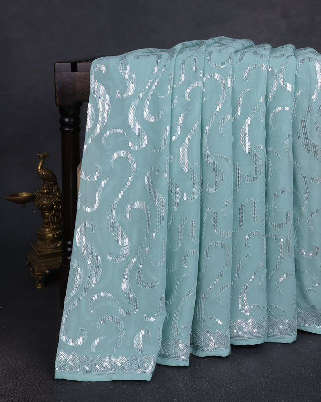 Sky Blue Georgette Embroidery Silk Saree