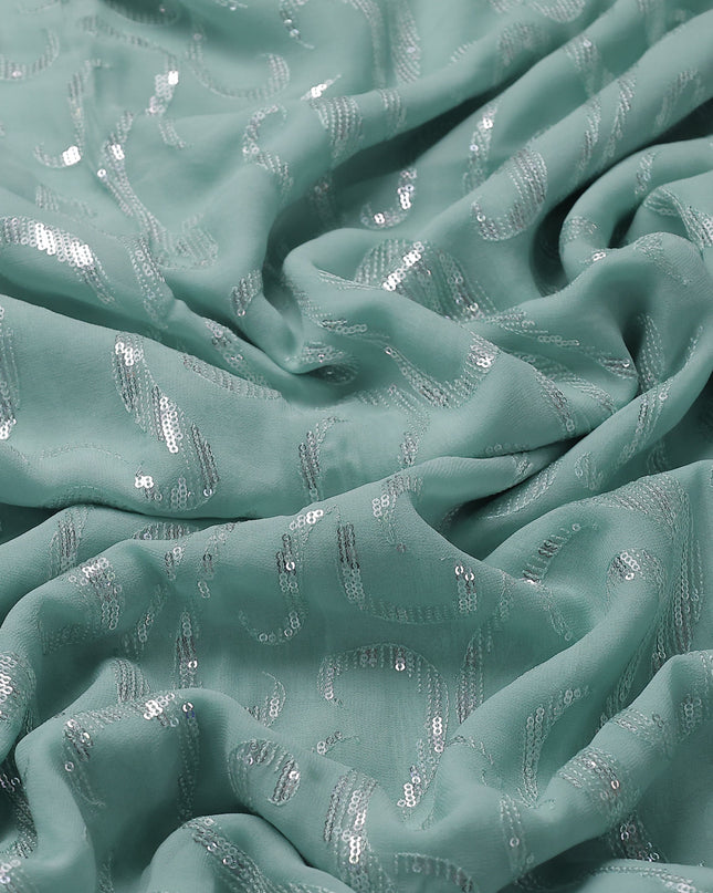 Sky Blue Georgette Embroidery Silk Saree