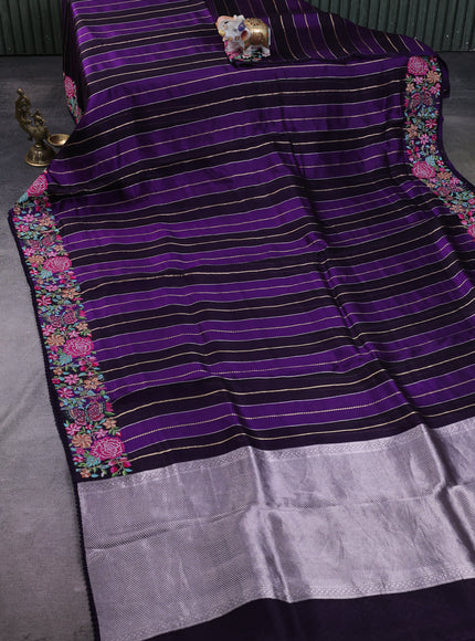 Purple Banarasi Embroidery Silk Saree